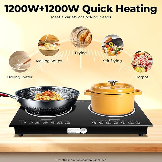 Double Burner Induction Cooktop 2400W Portable Electric Stove With Horizontal Design Fast Heating Perfect For Home Kitchen Apartment Restaurant Camping Caravan And Party Use