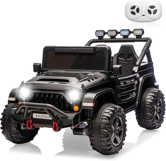 Kids 24V 2-Seater Electric Ride On Car, 4x4 Ride On Truck w/Remote Control, 4-Wheeler Suspension, 3 Speeds, Led Lights, Bluetooth, Ride on Car Toy for Kids Ages 3-8, Black