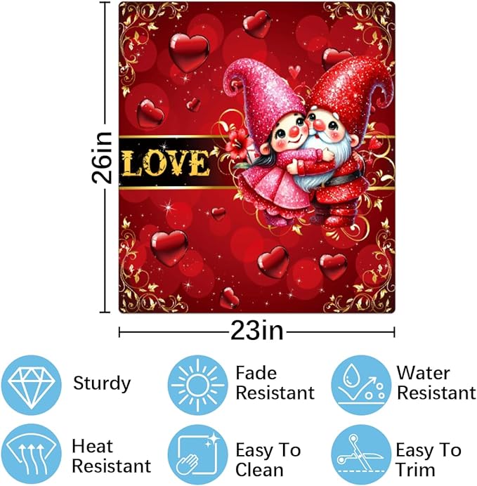 Gnomes Valentine Couple Dishwasher Magnet Cover Front Dishwasher Cover Decor Reusable Magnetic Door Cover Panel Decal Home Appliances Stickers Kitchen Refrigerator Fridge 23"x26"