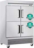 54"Commercial Freezer, 49 Cu.Ft Four-Door Stainless Steel Reach-In Freezer, -8~0℉, Air Cooling, 6 Shelves, R290