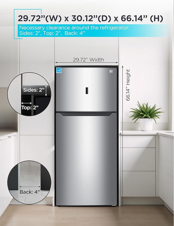 BLACK+DECKER 18.1 Cu. Ft. Top Mount Refrigerator with Ice Maker, 2-Door Refrigerator with Top Freezer, Freezer with Icemaker and Adjustable Temperature Control, ENERGY STAR, BR1810HIMS, Stainless Look