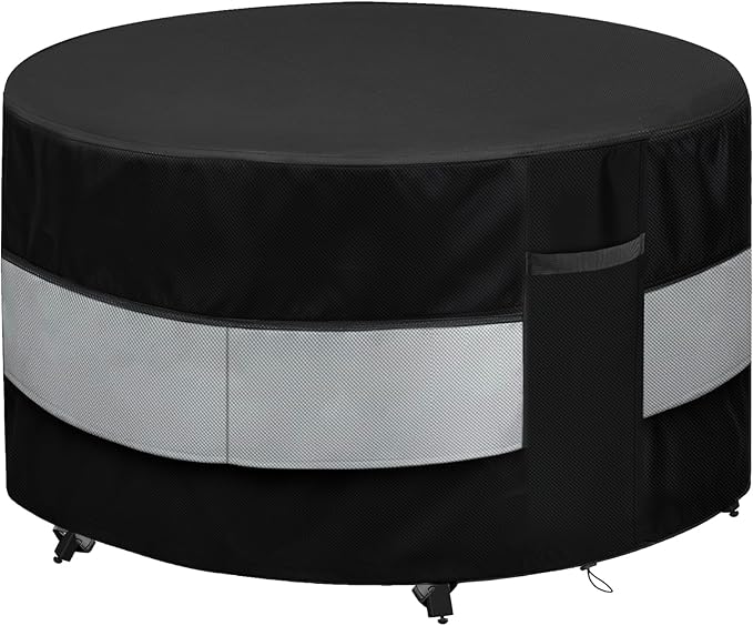 Round Patio Furniture Cover Black Grey Waterproof Up to 10000pa for 32 x 28 Inch Outdoor Round Table Covers