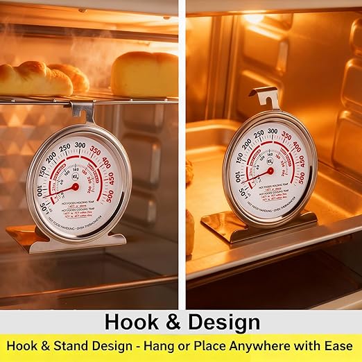 CloudHand Oven Thermometer for Gas/Electric Oven, Oven Temperature Gauge with Hanger&Base, Instant Read Stainless Steel Kitchen Thermometer 20-260°C/50-500°F 2PCS 2Pcs