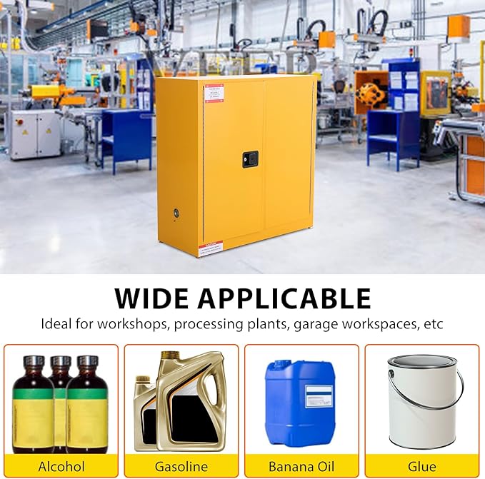 30 Gal Flammable Safety Cabinet, 43" x 18" x 44" Galvanized Steel Industrial Flammable Liquid Storage Cabinet with Adjustable Shelves, Fireproof Double-Wall Design, Manual Close Doors