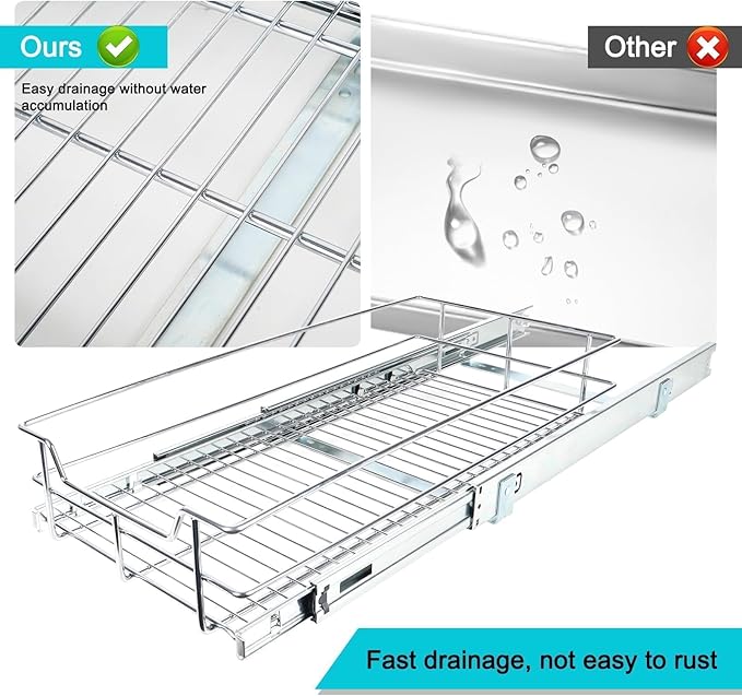 Pull Out Cabinet Organizer 15" W X 22" D, Slide Out Drawers For Kitchen Organizers and Storage, Pull Out Drawers For Cabinets Capacity Heavy Duty Caddy, Cabinet Shelves Chrome-Plated, Bathroom Pantry