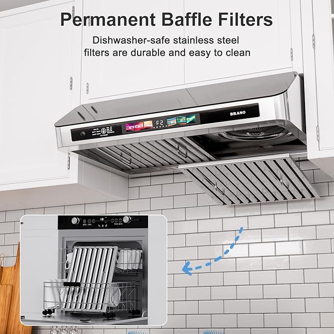Under Cabinet Range Hood 30 Inch with Voice/Gesture/Touch Control, 900 CFM Kitchen Hood Vent with 4-Speed Exhaust Fan, Memory Mode, Adjustable Lights, Baffle Filters