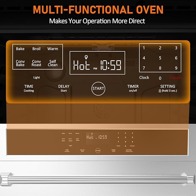 PioneerWorks 30" Electric Single Wall Oven, 4.8 cu.Ft. Capacity AirFry True Convection, Self Cleaning, Stainless Steel Freestanding Electric Range Oven with Front Control, Silver