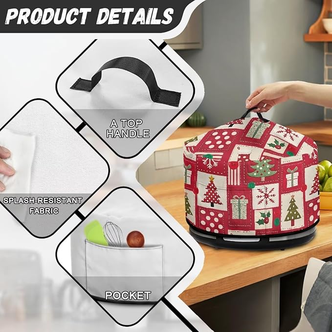 Christmas Tree Gift Snowflake Print Slow Cooker Cover with Accessory Pocket and Top Handle for Dust Protection and Easy to Remove Kitchen Appliance Organizer for Kitchen Christmas Decor
