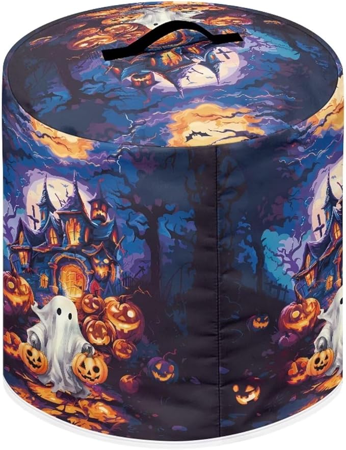 Halloween Theme Kitchen Appliance Decor 3 Quart Pressure Cooker/Air Fryer/Rick Cooker Dust Cover with Top Handle and Storage Pocket Halloween Castle Ghost Print
