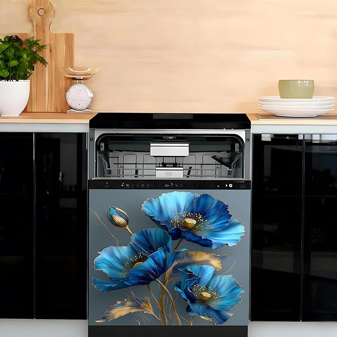 Dishwasher Magnet Cover, Dishwasher Magnetic Decoration, Flower-Themed Sticker, Dishwasher Refrigerator Protection Magnetic Sticker, Kitchen Art Decoration 23x25.5 inches