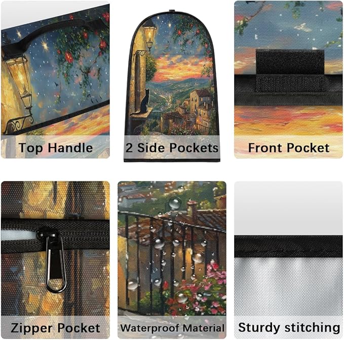 Kitchen Aid Mixer Cover Light Night Scene Cat Flower Stand Mixer Cover Compatible with 6-8 Quarts Stand Mixers, Dust Covers with Zipper Pocket Foldable Washable Kitchen Aid Organizer Bag