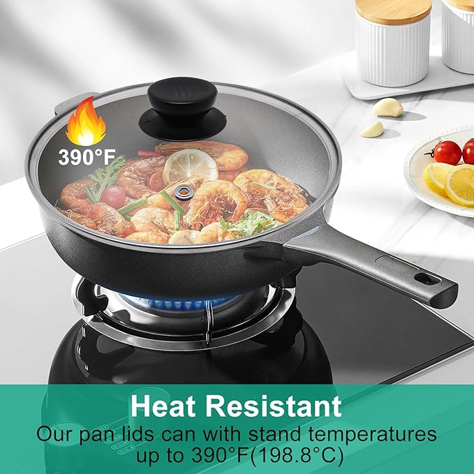 Pan Lid 8 Inch, Round Tempered Glass Lid, Universal Pot Lids with Heat Resistant Handle, Replacement Pan Cover for Pans and Skillets, Dishwasher Safe