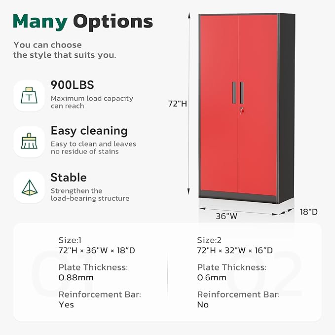 Greenvelly Metal Garage Storage Cabinet, 72" H Steel Lockable Storage Cabinet with 2 Doors and 4 Adjustable Shelves,Tall Metal Cabinet Locking File Cabinet for Office,Home, Garage, Gym, School