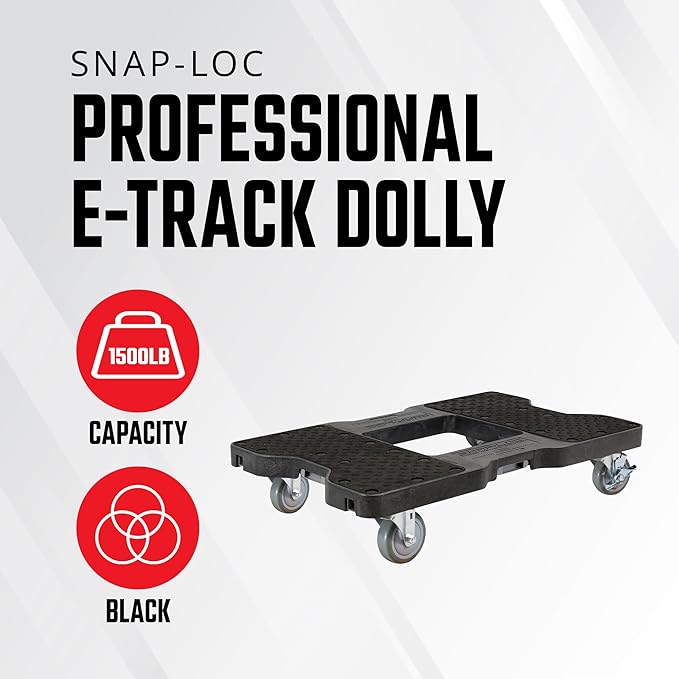 SNAP-LOC, Heavy Duty Moving Dolly 4 Wheels, 1,500 lb, OPS Dollies for Moving Cargo with Steel Frame, E Strap Attachment Included, Made in USA, Black