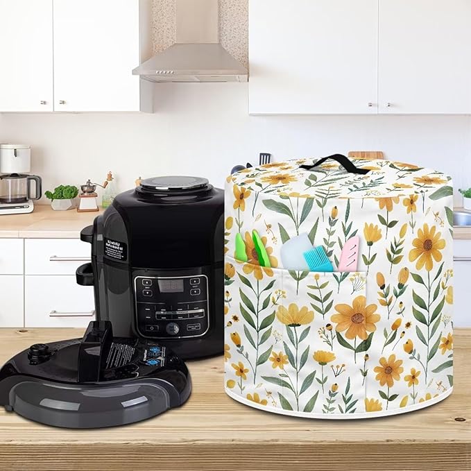 Cute Flower Air Fryer Cover Rice Cooker Cover with Handle & Pocket Dust Covers for Appliances Kitchen Appliance Covers with Pocket Kitchen Tool Soft and Easy to Fold