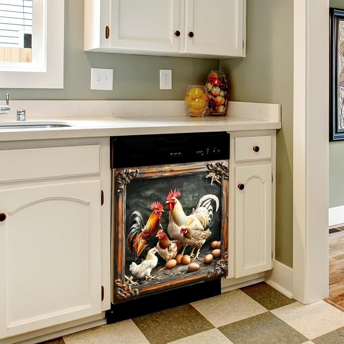 Animal Rooster Modern Dishwasher Magnet Cover Magnetic Dishwasher Decorative Cover Front Dishwasher Door Cover Reuseable Dishwasher Cover Panel Decal for Kitchen Refrigerator Home Appliances 23" X 26"