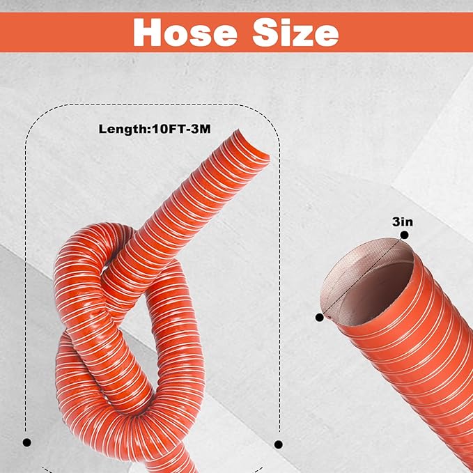 NOWBALL 3in Automotive Air Duct Hose, Length 3 Meter-10ft, 3" Silicone Flexible Cooling Ducting, 76mm High Heat Brake Exhaust Hose for Car, Garage, Dryer Air System