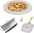 FibraMent-D Premium 3-Piece Pizza Stone Set Perfect for Home Ovens - 13-5/8" Round Pizza Stone, Peel & Rocker Pizza Cutter, Durable Baking Stone for Bread, Pastries Ranked 'BEST OVERALL PIZZA STONE'