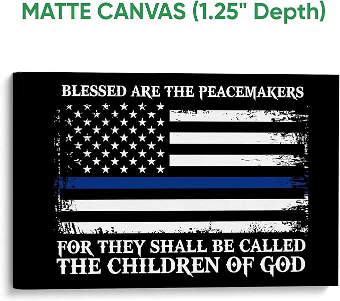 Police Poster & Framed Canvas, Blessed Are The Peacemakers Home Office Decor, Bedroom Living Room Aesthetic Wall Art Gift For Police Officer, Policeman, Husband, Men