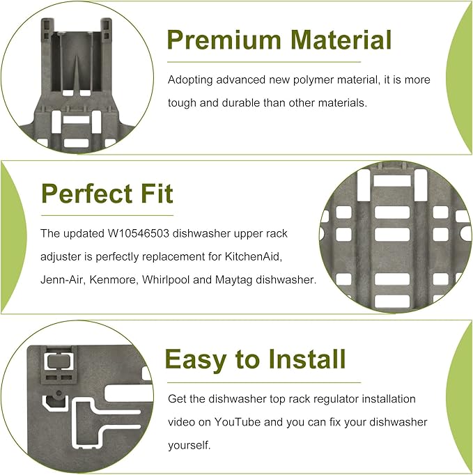 UPGRADED W10546503 WPW10546503 Upper Rack Adjuster Replacement for KitchenAid Kenmore Jenn-Air Maytag Whirlpool Dishwasher Parts Replaces W10418314, W10306646, WPW10546503(2 Packs)