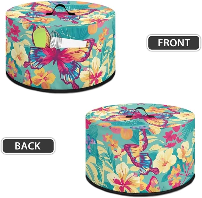 Butterfly Tropical Flower Leaf Print Slow Cooker Dust Cover Compatible with 6/7/8 Quart Slow Cooker Dust Proof Electric Slow Cooker Cover with Storage Pocket for Crock Pot Decor