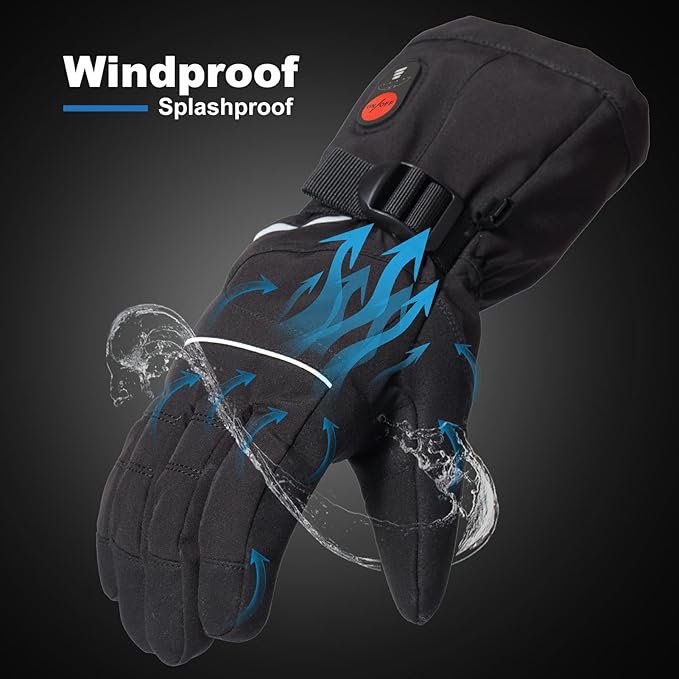Heated Ski Gloves, Unisex Winter Skiing Gloves, 7.4V Battery Power Rechargeable Heating Glove for Women & Men Skiing, Snowboarding, Snowmobile, Outdoor Sports