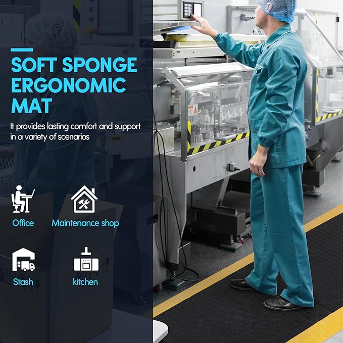 3 x 7 FT Anti Fatigue Mats Industrial 15/16 Inch Thick Soft Sponge Ergonomic Mat Durable Heavy Duty Diamond Plate Work Mat for Standing Non Slip Industrial Grade Floor Mat for Leg & Back Pain