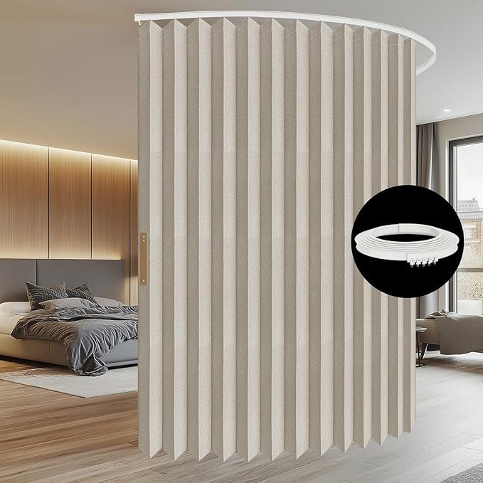 100% Blackout Room Divider Curtains - Total Privacy Curtains Panel, Thermal Insulated Noise Reduction Curtain for Bedroom Windows, Include Ceiling Curtain Track(Cream White, W180 x L108, 1 Pack)