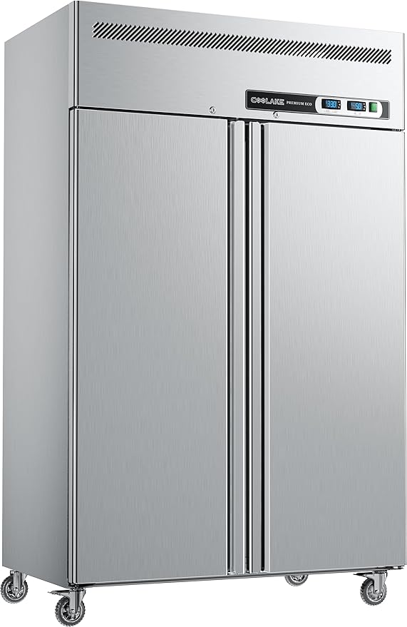 Coolake 48" W 2 Door Commercial Refrigerator and Freezer Combo, 36 Cu.ft 2 Section Stainless Steel Solid Door Fan Cooling Upright Reach in Freezer for Restaurant, Bar, Shop, Garage