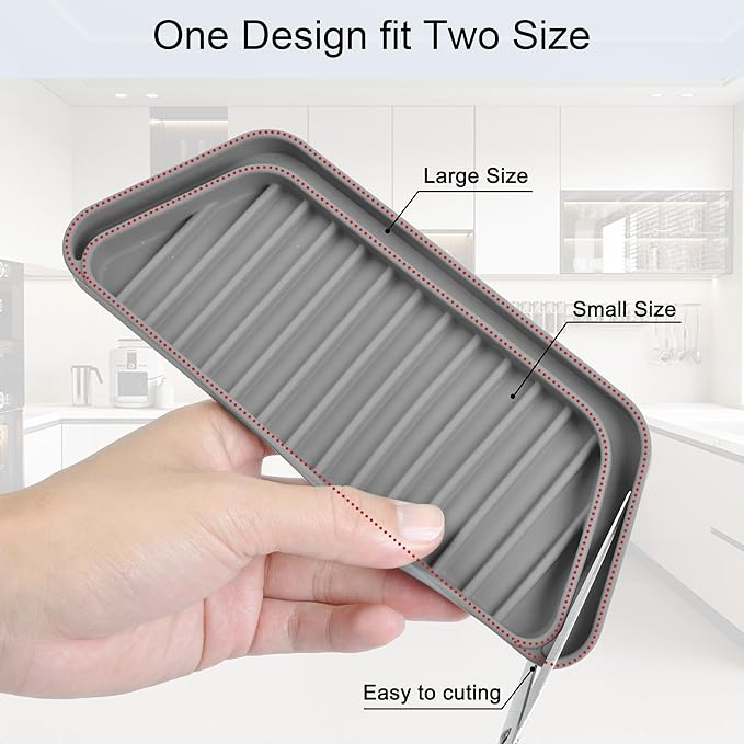 KindGa Refrigerator Drip Catcher Tray,Protector Ice and Water Dispenser Pan,Fridge Spills Water Pad Catch Basin for Drainage 2 Pack (Rectangular,Grey)
