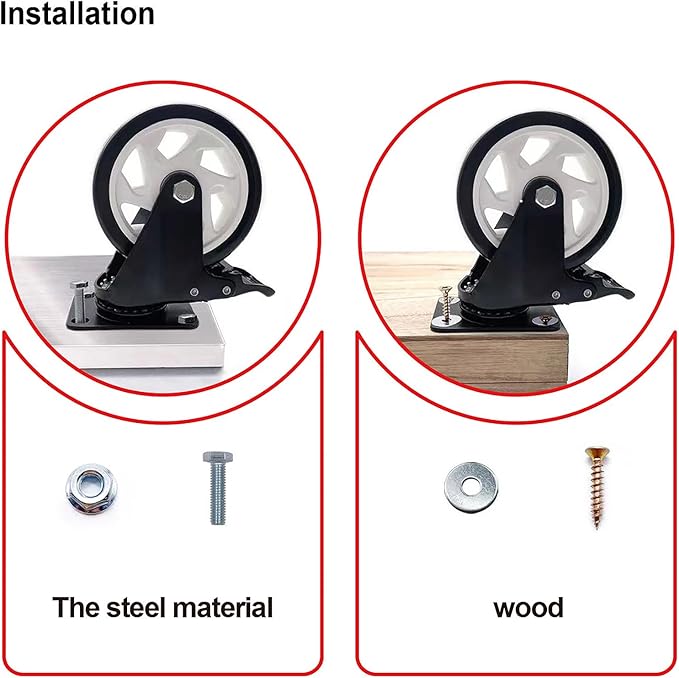 Heavy Duty Locking Caster Wheels with Brake, Non-Marking Swivel Casters Set for Cart & Furniture, 4 Inch Set of 4 / Black