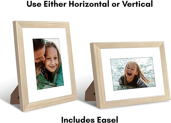 Americanflat 8x10 Picture Frame with Shatter-Resistant Glass - Use as 5x7 Frame with Mat or Display 8x10 Photo Without Mat - Signature Collection - Picture Frames for Tabletop and Wall - Natural Oak