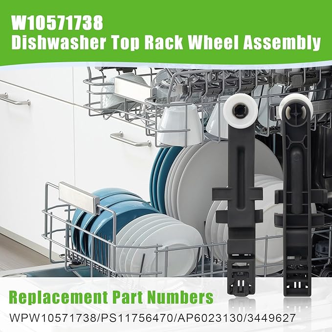 W10571738 Dishwasher Upper Dishrack Adjuster and Wheel Assembly Replacement for Whirlpool Maytag Dishwasher PS11756470, WPW10571738,AP6023130, 3449627
