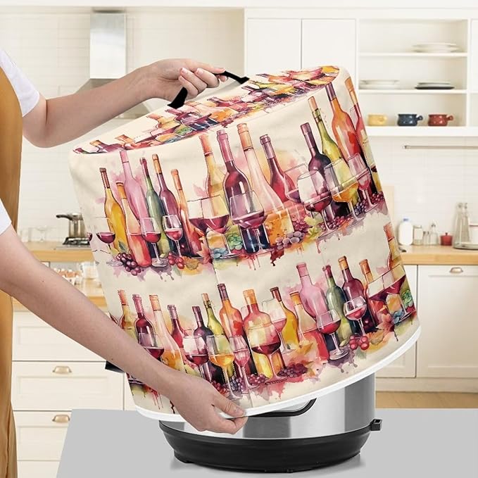 Pressure Cooker Cover Dust-Proof Kitchen Appliance Cover Air Fryer Cover for 3 Quart Instant Pot, with Handle and Pockets Keep Kitchen Appliance Clean Home Decor, Wine Painting