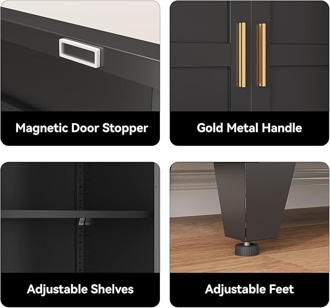 COFaR 71" Modern Pantry Cabinet in Black, 5-Tier Storage Cabinet with Adjustable Shelves, Industrial Steel Cupboard for Kitchen, Office & Living Room Organization