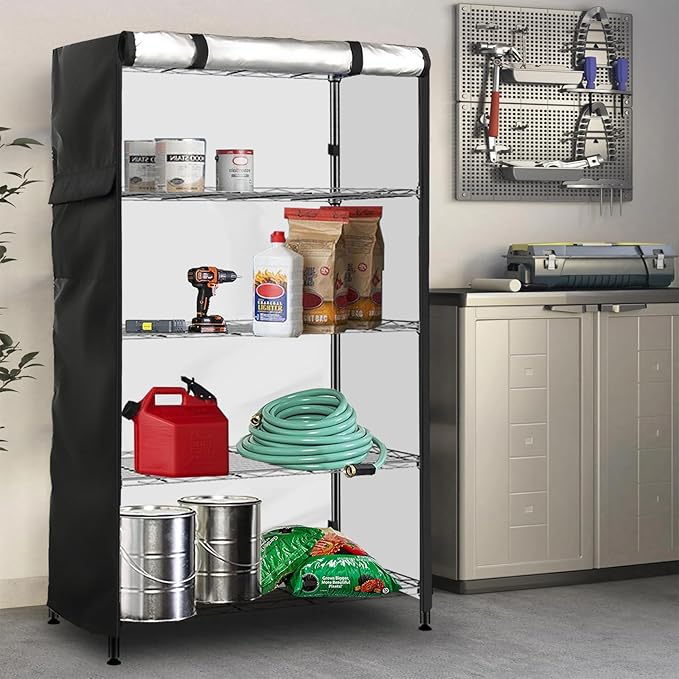 Wire Shelf Cover,600D Heavy Duty 100% Waterproof Shelf Covers for Wire Shelving,Outdoor Storage Shelves Cover for Metal Rack,36.2" W x 20.5" D x 60" H,Black