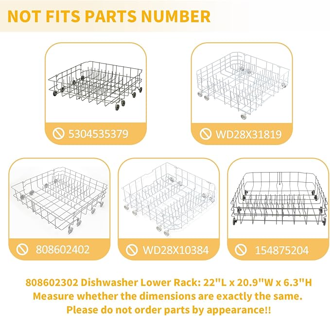 Upgraded 808602302 Dishwasher Lower Rack Replacement Parts for Frigidaire Kenmore Dishwasher Lower Dishrack Assembly with 154174501 Wheels 154432602 FDB1050REB0 Dishwasher Bottom Drawer Rack Basket