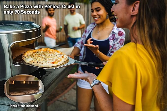 Solo Stove Pi Prime 21" x 16" Stainless Steel Propane Outdoor Pizza Oven Bundle with IR Thermometer, Stainless Peel & Shelter – 12" Panoramic Opening, Demi-Dome Heating, 90-Second Artisan Pizzas