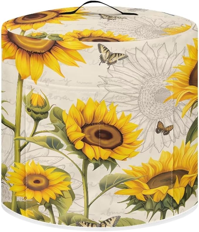 Air Fryer Cover, 3 Quart Appliance Covers for Kitchen Counter Pressure Cooker Air Fryer Rice Cooker Dust Cover with Storage Pockets, Sunflower Beige