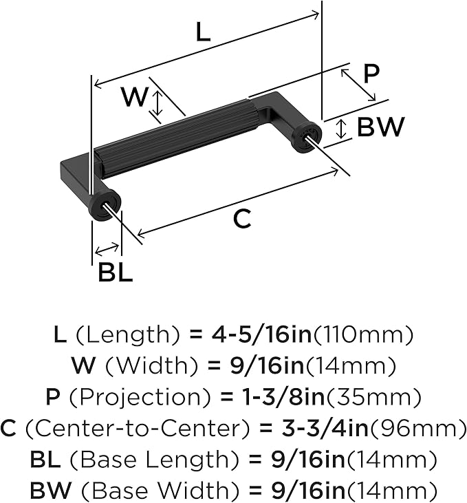 Amerock Ballard 3-3/4 inch (96mm) Center-to-Center Matte Black Cabinet Pull, BP37643MB