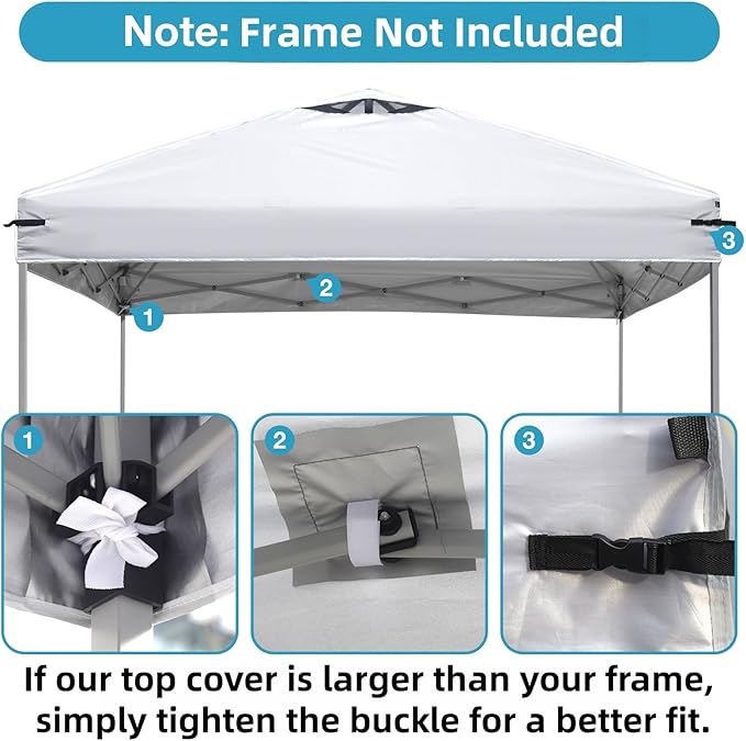 8x8 Canopy Replacement Top Cover with Air Vents for Pop up Canopy Gazebo Tent, with Adjustable Strap, Waterproof & Anti-UV for Outdoor Shade (Frame Not Included) (Off White)