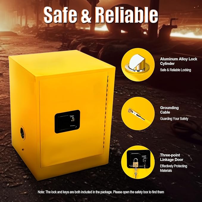 Safety Cabinet 4 Gallon Flammable Cabinet Explosion Proof Fireproof Hazardous Material Storage Box with Lock for Commercial Industrial and Home Use (Yellow, 17 * 17 * 22in)