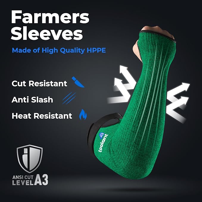 OriStout Cut Resistant Gardening Sleeves with Tumb Hole, Protective Arm Sleeves for Yard Work, Kitchen, Arm Guards for Biting, Pet Grooming, Gardening for Women, Dark Green, 1 Pair