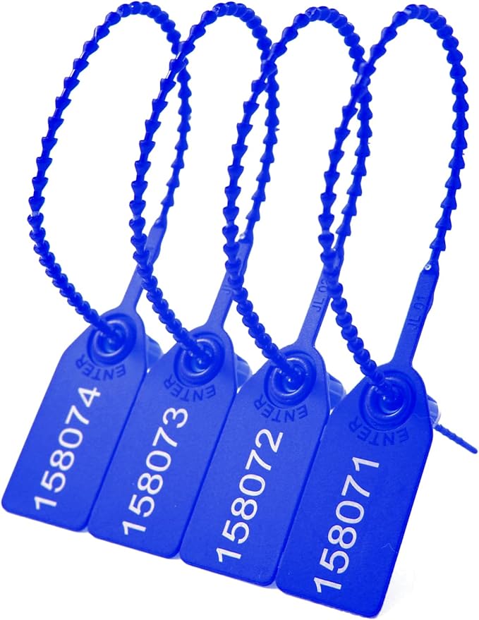 100 Plastic Tamper Seals Fire Extinguisher Tags Numbered Zip Ties Pull Tite Security Tags Disposable Self-Locking Safety Ties (Dark Blue)