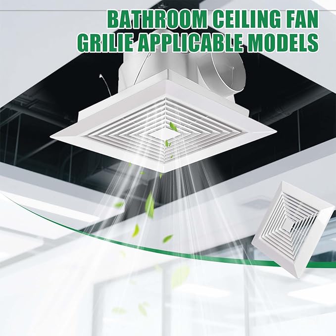 White (2 Piece 12" x12"Inch） Bathroom Exhaust Fan Cover with Spring, Square Ceiling or Wall Mounted Exhaust Fan, Ceiling Fan, Grille, Air Diffuser, Diverter Ventilation Hood, Replacement Accessories