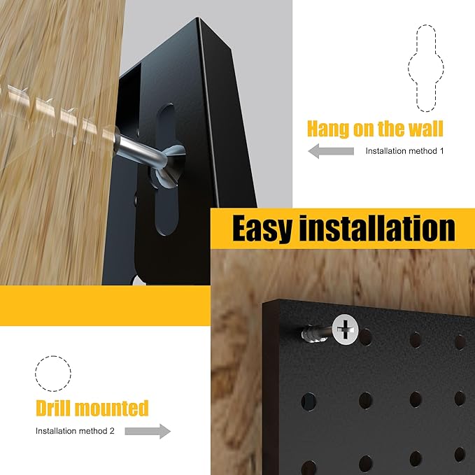 Peg Board, 6 Pack Metal Pegboard Panels Black Pegboards Wall Organizer with 50 Hooks, Heavy Duty Peg Board for Walls Home, Garage Tool Storage, Office Organization, Craft Room, Kitchen