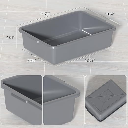 Sadstory 8 L Food Service Bus Tub Box, Small Plastic Commercial Bus Tubs, 5 Packs, Gray