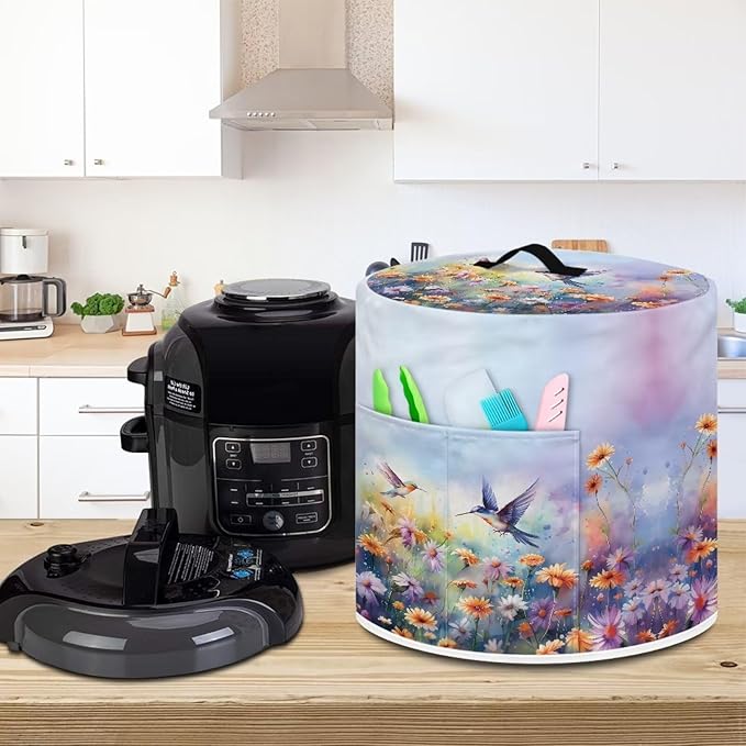 Flashideas Hummingbird Daisy Pressure Cooker Cover for Women Dust-proof Cover for Rice Cooker Air Fryer Kitchen Appliance Covers with Top Handle and Pocket Home Kitchen Decor Gifts for Friends