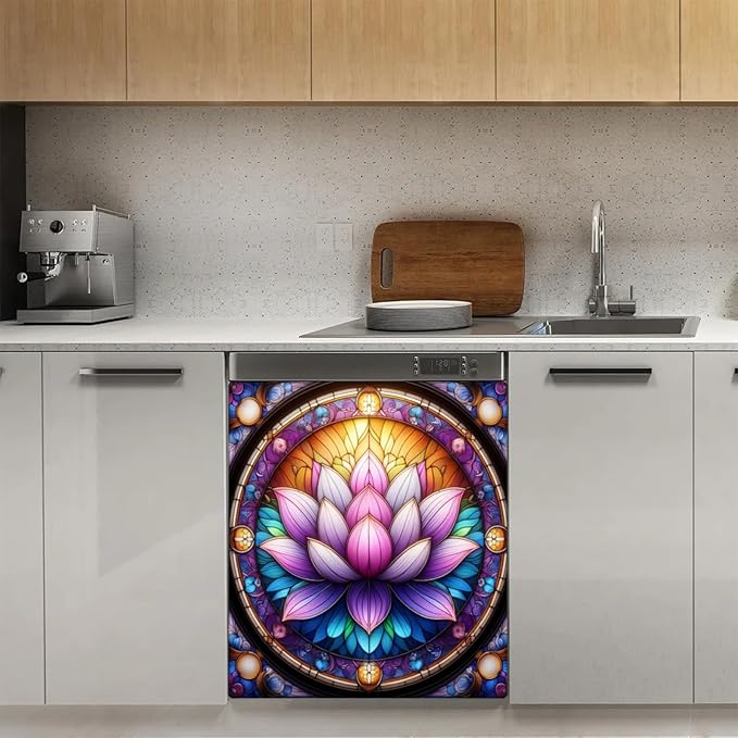 Ethnic Flower Pink Dishwasher Magnet Cover for The Front Dishwasher Door Cover Panel Decals Magnetic Refrigerator Cover for Kitchen Farmhouse Home Decor 23 X 26 in