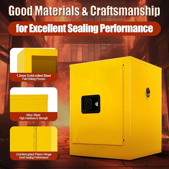 Safety Cabinet 4 Gallon Flammable Cabinet Explosion Proof Fireproof Hazardous Material Storage Box with Lock for Commercial Industrial and Home Use (Yellow, 17 * 17 * 22in)